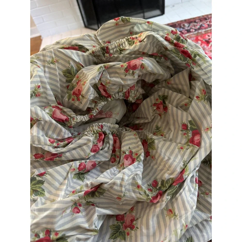 Vintage Ralph Lauren Emma Twin Sheet Set Blue Stripe Rose Floral Cottagecore USA